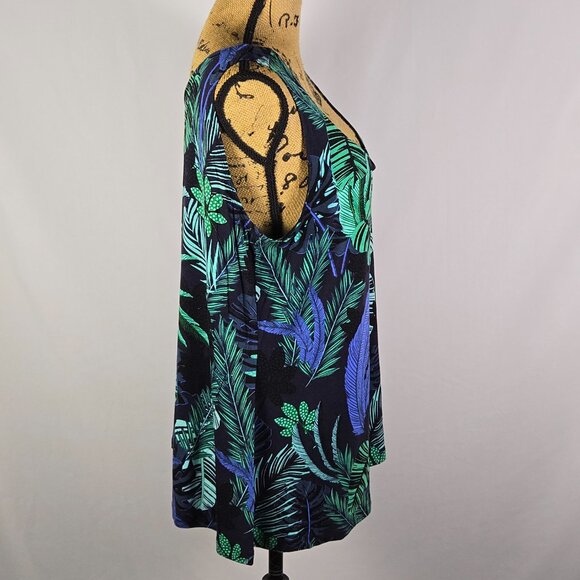 Ellos Tropical Leaf Print Tank Top Womens M Sleeveless Rayon Green Resort Boho - Picture 4 of 10